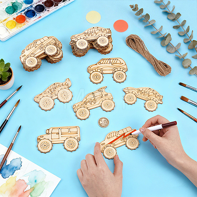 36Pcs 6 Styles Car Unfinished Blank Wooden Pendants Set for Painting Arts AJEW-WH0752-598-1