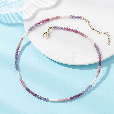 3.5MM Faceted Round Natural Amethyst & Rhodonite and Potato Natural Pearl Beaded Necklaces with 304 Stainless Steel End Chains NJEW-JN05974-02-1