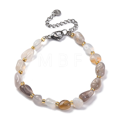 Natural Grey Agate Beaded Bracelets for Women G-P563-07P-22-1