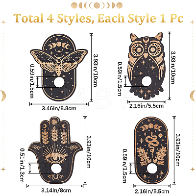 CREATCABIN 4Pcs 4 Style Moth/Hamsa Hand/Owl Wooden Crystal Sphere Display Stands DJEW-CN0001-27-1