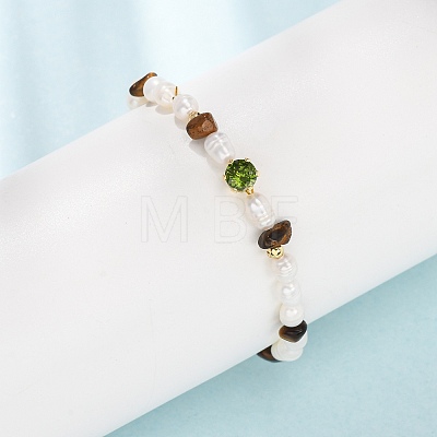 Natural Tiger Eye Chip and Rice Natural Pearl Beaded Bracelets GG-CBA3297-13G-H-1