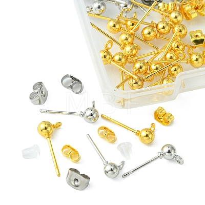 40Pcs 2 Color Iron Ball Stud Earring Post IFIN-FS0001-25-1