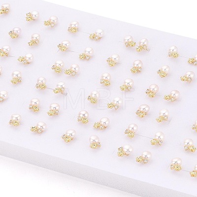 Flower Brass Micro Pave Clear Cubic Zirconia Stud Earrings PEAR-N020-WX14-1