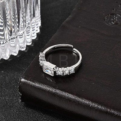 Brass with Cubic Zirconia Cuff Rings for Women RJEW-B160-07B-P-1