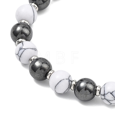 Adjustable Synthetic Howlite & Non-Magnetic Synthetic Hematite Round Braided Bead Bracelets for Womem Men BJEW-JB13588-1
