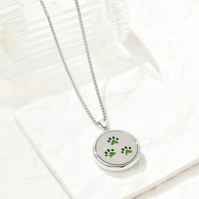 316 Surgical Stainless Steel Aromatherapy Diffuser Perfume Hollow Flat Round Pendant Box Chain Necklaces NJEW-R016-01P-05-1