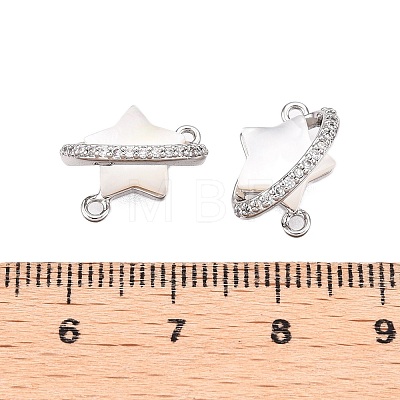 Brass Micro Pave Clear Cubic Zirconia Star Connector Charms KK-B102-27P-1