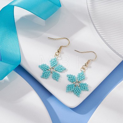 Glass Seed Braided Snowflake Dangle Earrings EJEW-MZ00069-02-1