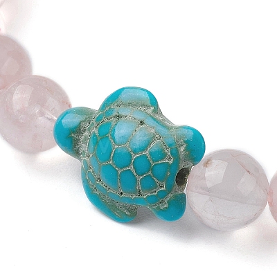 Natural Rose Quartz & Synthetic Turquoise Turtle Beaded Stretch Bracelet BJEW-JB09699-02-1