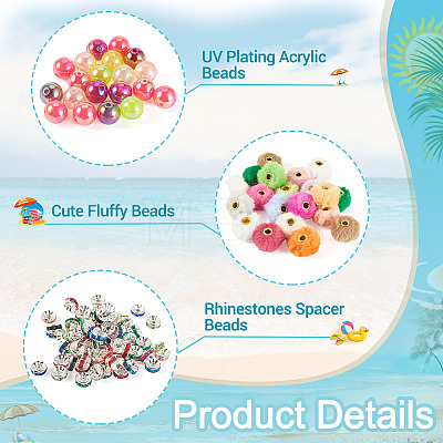 140Pcs 3 Styles Polyester Rabbit Hair with Alloy European Beads DIY-TA0015-26-1