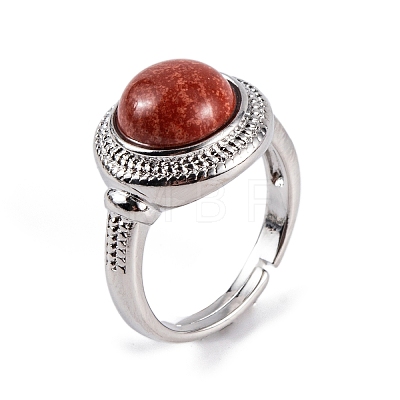 Natural Mixed Stone Round Adjustable Rings RJEW-K271-04P-1