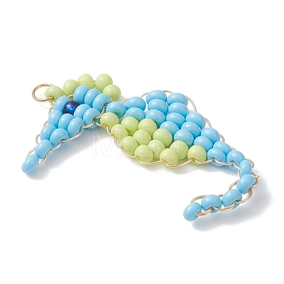 4Pcs Glass Seed Beaded Sea Horse Pendants PALLOY-MZ01138-1