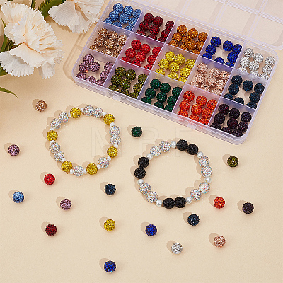 150Pcs 15 Colors Pave Disco Ball Beads RB-PA0001-09A-1