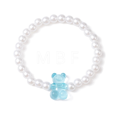 6Pcs 6 Color Acrylic Bear & Imitation Pearl Beaded Stretch Bracelets Set for Children BJEW-JB10047-1