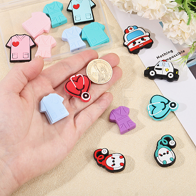 CHGCRAFT 16Pcs 16 Styles Medical Theme Food Grade Eco-Friendly Silicone Focal Beads SIL-CA0003-31-1