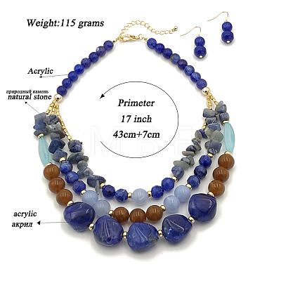 Acrylic Beaded Multilayer Necklaces & Dangle Earrings Sets for Women WGE7314-02-1