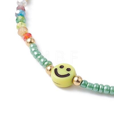 Acrylic Smiling Face & Seed Beaded Stretch Bracelet BJEW-JB09490-1