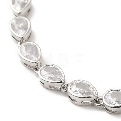 Clear Cubic Zirconia Teardrop Link Chain Bracelet BJEW-E073-03P-1