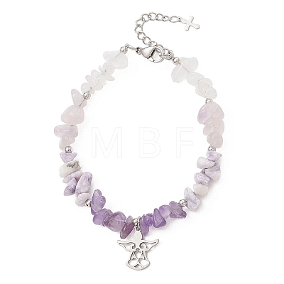 Natural Mixed Gemstone Chip Beaded Bracelest BJEW-JB12976-02-1