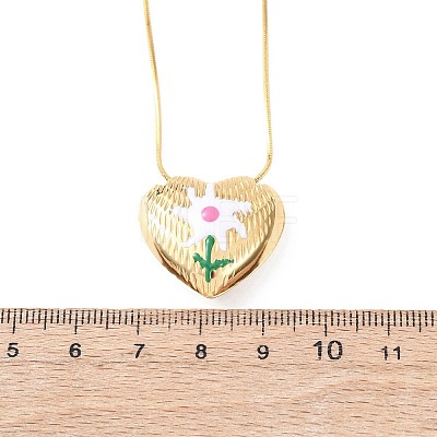304 Stainless Steel Enamel Heart with Flower Pendant Necklaces for Women NJEW-D347-01G-02-1