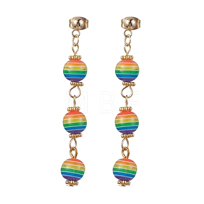 Resin Stripe Beaded Dangle Stud Earrings EJEW-JE05632-1