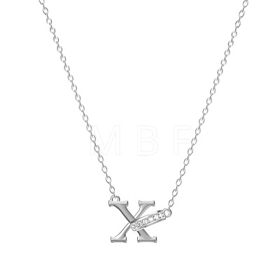 304 Stainless Steel Crystal Rhinestone Initial Pendant Necklaces FS-WGCEFCC-24-1