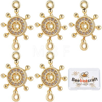 Long-Lasting Plated Brass Micro Pave Clear Cubic Zirconia Connector Charms KK-BBC0003-34-1