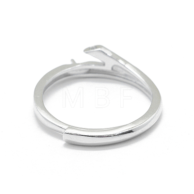 Adjustable Rhodium Plated 925 Sterling Silver Finger Ring Components STER-L055-021P-1