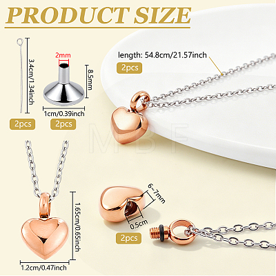 2Pcs 304 Stainless Steel Urn Ashes Pendants STAS-BC0004-38RG-1