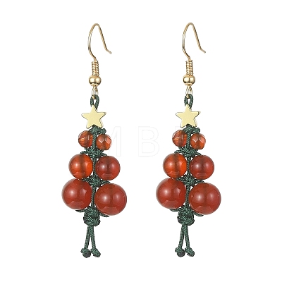 Natural Carnelian & Agate Beaded Christmas Tree Dangle Earrings EJEW-TA00244-1