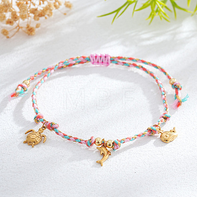 Adjustable Ocean Stainless Steel Charm Braided Cotton Cord Bracelets CF1138-6-1