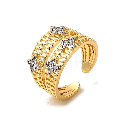 Rack Plating Brass Micro Pave Clear Cubic Zirconia Cuff Rings for Women RJEW-G325-13B-GP-1