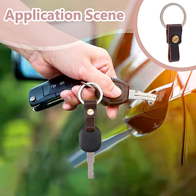 4Pcs Rectangle Cowhide & Iron Keychains FIND-FG0005-58A-1