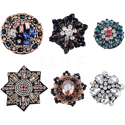 Gorgecraft 6Pcs 6 Style Glass Rhinestone Beading Applqiues PATC-GF0001-22-1