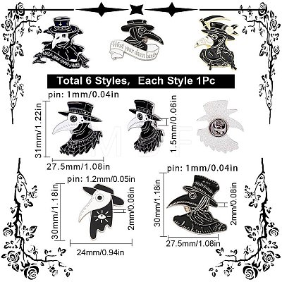 6Pcs 6 Style Plague Doctor Enamel Pin JEWB-SC0001-27-1