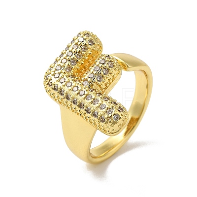 Letter Brass Micro Pave Clear Cubic Zirconia Open Cuff Ring for Women RJEW-N046-03F-G-1