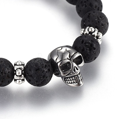 Adjustable Natural Lava Rock Braided Bead Bracelets BJEW-JB03976-1