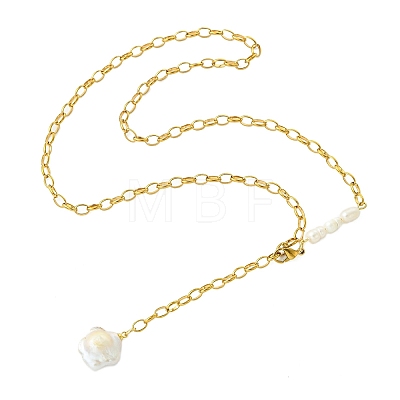 Adjustable Natural Baroque Keshi Pearl Tassel 304 Stainless Steel Cable Chain Lariat Necklaces for Women NJEW-JN06212-1