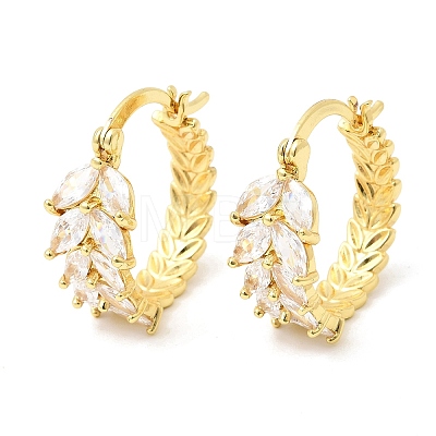 Leaf Brass Micro Pave Cubic Zirconia Hoop Earrings EJEW-P333-03G-1