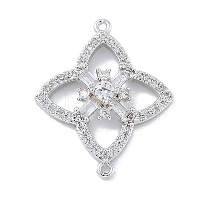 Rack Plating Brass Clear Cubic Zirconia Flower Connector Charms KK-A234-063P-1