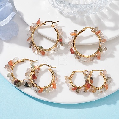 3 Pairs 3 Size Natural Rutilated Quartz Chips Hoop Earrings EJEW-JE05710-05-1