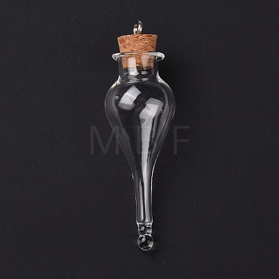 Teardrop Glass Cork Bottle Big Pendants X-AJEW-A041-01A-1