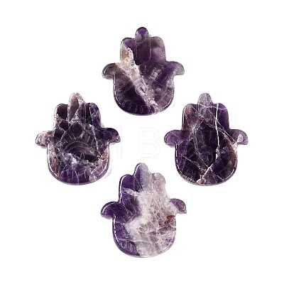 Natural Amethyst Hamsa Hand with Eye Figurines DJEW-N003-04B-1