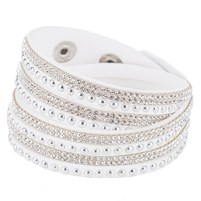 6-row Suede Cord & Rhinestone & Alloy Rivet Wrap Bracelets WGDA315-04-1