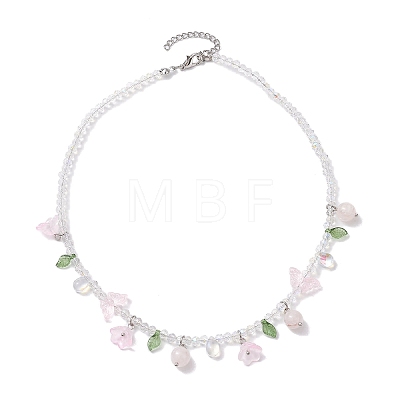 Glass with Rose Quartz Beaded Necklaces NJEW-JN04680-02-1