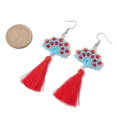 Handmade Glass Seed Beads Fan Dangle Earrings EJEW-MZ00292-01-1