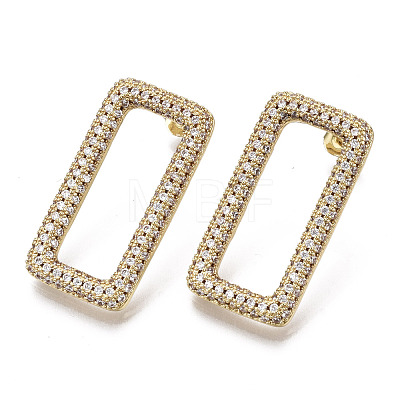 Brass Micro Pave Clear Cubic Zirconia Stud Earrings EJEW-T046-13G-NF-1
