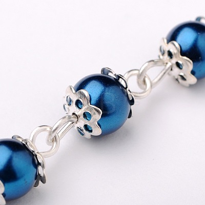 Handmade Round Glass Pearl Beads Chains for Necklaces Bracelets Making AJEW-JB00056-08-1