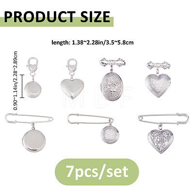 7Pcs 316 Stainless Steel Locket Pendant Brooches JEWB-FH00050-1