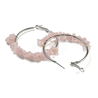 Alloy with Copper Wire Natural Rose Quartz Hoop Earrings EJEW-Q388-01A-1